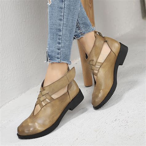 Cross Ankle Strap Vintage Design Lady Flat Shoes Round Toe European