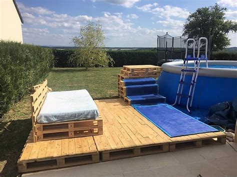 This pallet deck for aboveground pools may be relatively large, but the design is quite simple and is hence ideal even if you are new to woodworking. Pallet Swimming Pool Deck with Furniture - Pallet Wood ...