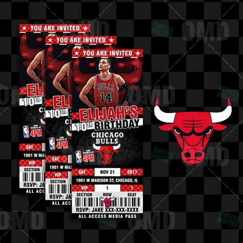 Chicago Bulls Ticket Style Sports Party Invites Sports Invites