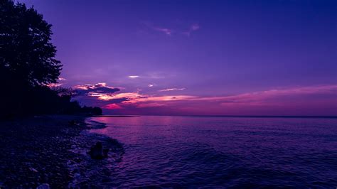 Nuit Coucher De Soleil Sur La Plage Fond Décran Ultra Hd