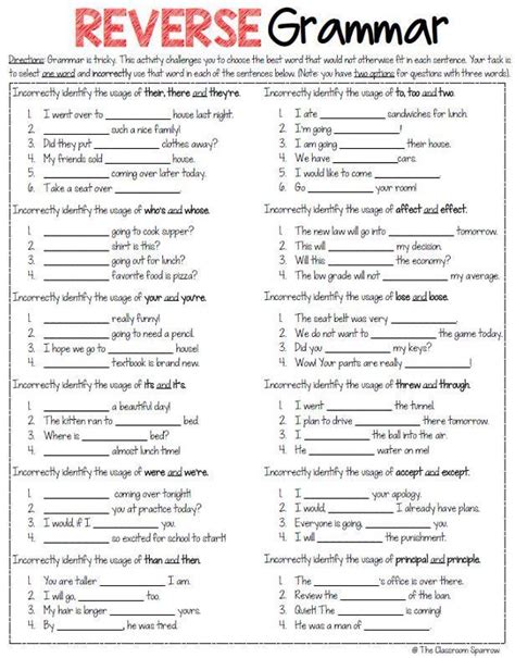This Free Grammar Activity Challenges A Student To Think Critically By