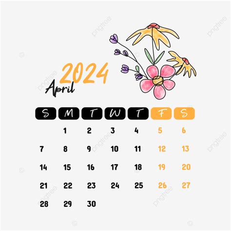 Calendario Mensual Floral De Abril De 2024 Vector Png Dibujos