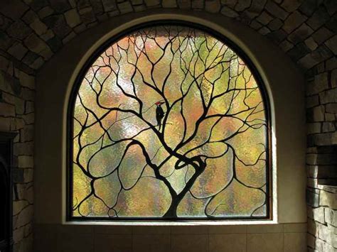 Art Nouveau Stained Glass Tree And Bird Cain Architectural Art Glass