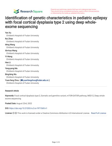 Pdf Identification Of Genetic Characteristics In Pediatric Epilepsy