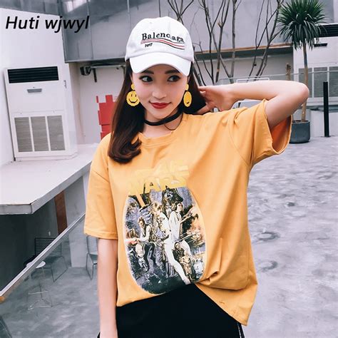 Huti Wjwyl 2018 Suumer Women Simple Tee Shirt Letter Printing Brand T