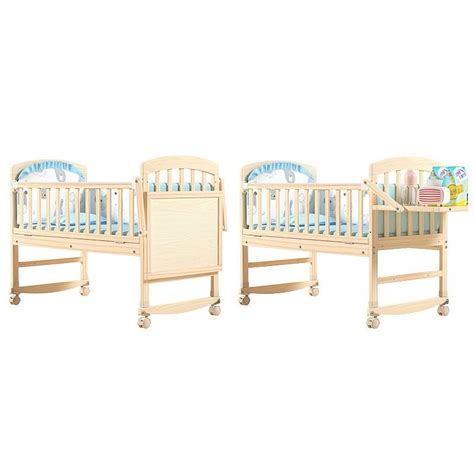 Custom Natural Convertible Pine Wood Baby Crib With Wheels