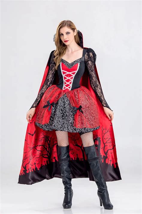 Adult Women Halloween Queen Vampire Costume Ladies Black Robe Dress