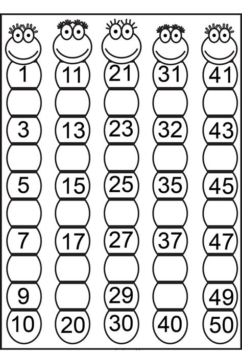 1 50 Number Chart For Kids Coloring Sheets