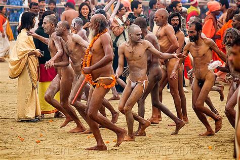 Naked Hindu Devotees Running After Holy Dip Kumbh Mela India