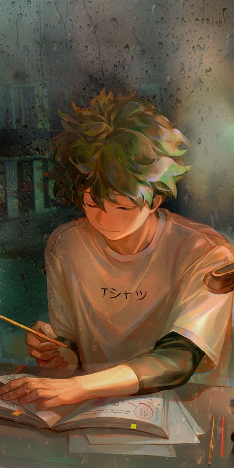 Download 1080x2160 Wallpaper Homework Green Hair Anime Boy Art Izuku Midoriya Honor 7x
