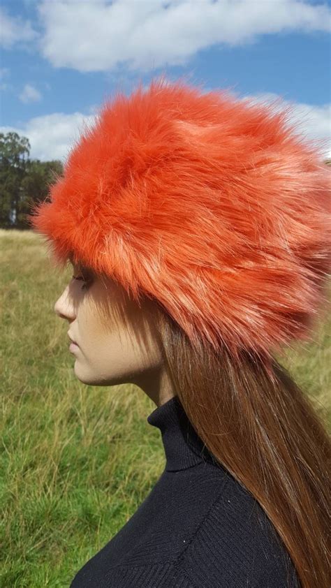 Super Fluffy Tangerine Faux Fur Hat Polar Fleece Lining Fur Hat Fake