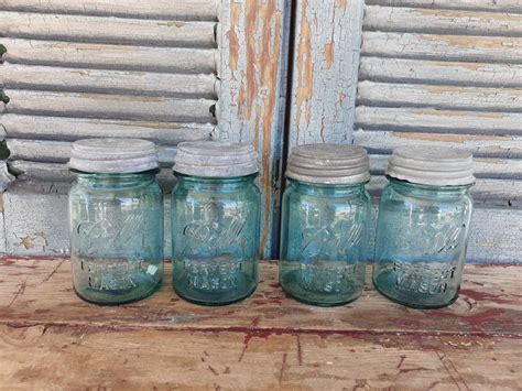 Antique Ball Blue Mason Jars 4 Pints With Lids Farmhouse Etsy Blue