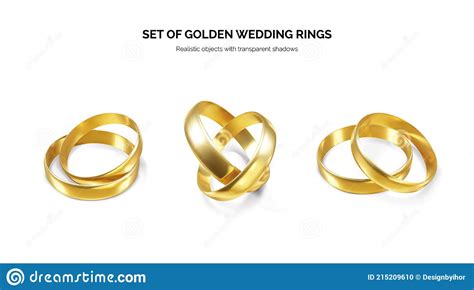 Set Of Golden Wedding Rings Couple Shiny Realistic Gold Rings Stock