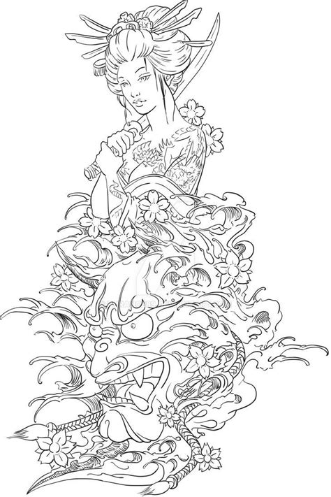 Geisha And Hannya Tattoo Design By Phrance On Deviantart Samurai