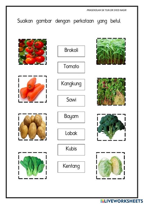 Lembaran Kerja Tema Sayur Sayuran Latihan Buah Buahan School Kids