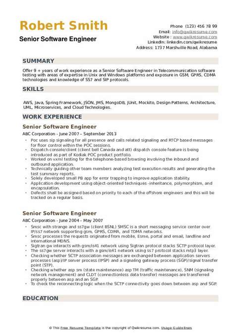 Start creating your cv in minutes by using our 21 customizable templates or view one of our handpicked software engineer examples. Senior Software Engineer Resume Samples | QwikResume