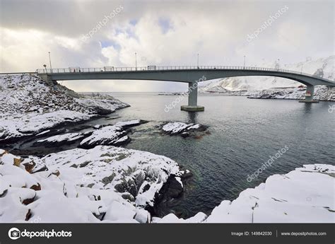 Long Road Bridge Beautiful Norway Landscape Lofoten Islands — Stock