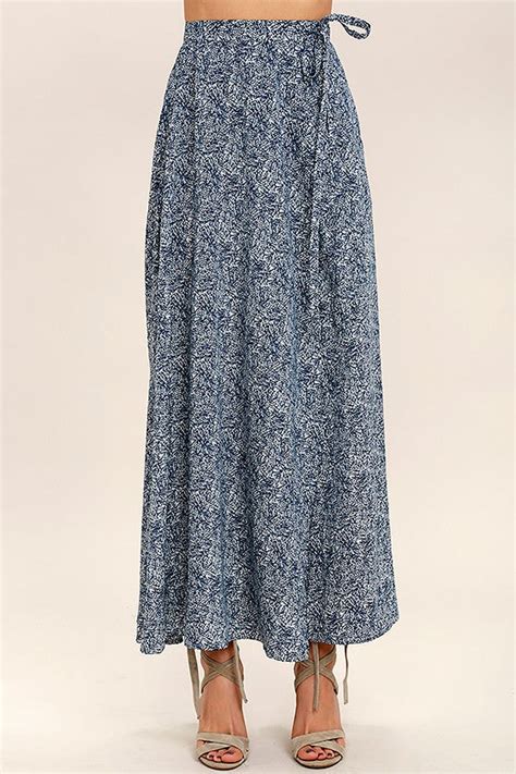 Lovely Navy Blue Skirt Print Skirt Wrap Maxi Skirt