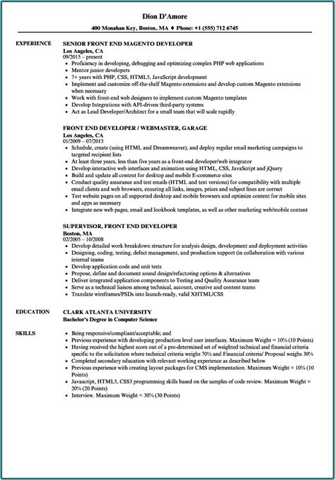 Tips on how to put it skills and technical abilities on a front end resume. Magento Front End Developer Resume - Resume : Resume ...