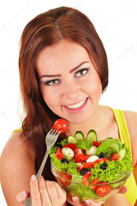 Young Woman Eating Vegetable Salad Stock Photo By ©monticello 33689641