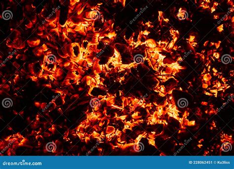 Background Of Burning And Glowing Hot Coals Smoldering Embers Of Fire