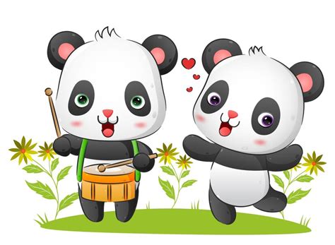 Premium Vector The Couple Musician Panda Play The Drum And Dancing