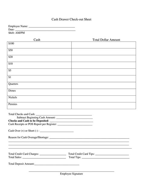 Cash Check Out Sheet Fill Online Printable Fillable Blank Pdffiller