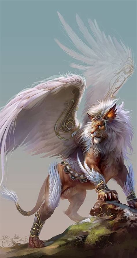 Majestic Winged Lion Fantasy Art Illustrations Mythical Creatures