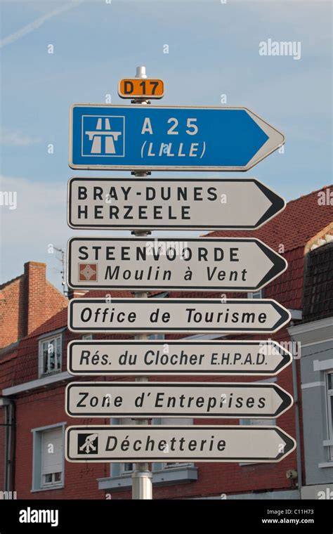Typical French Road Signs On The D17 Including An A25 Motorway Sign