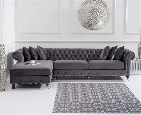 Fusion furniture living room sofa set. Fusion Grey Velvet Left Facing Chesterfield Chaise Sofa | Living room sofa design, Chaise sofa ...