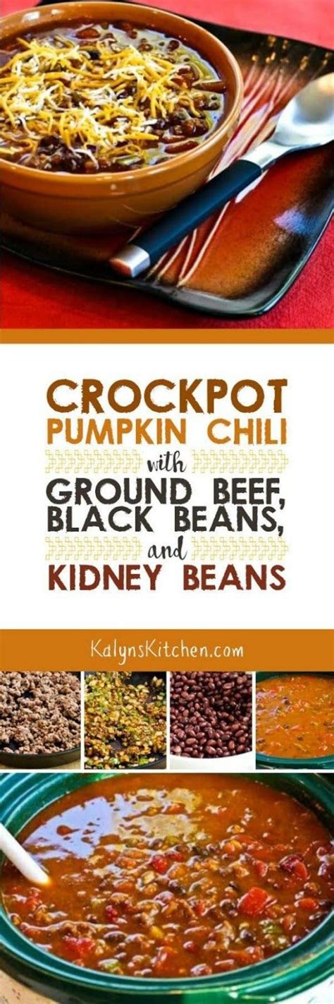 Simple and comforting beef and bean chili recipe slow simmered in diced tomatoes, chili powder, and spices. Crockpot Pumpkin Chili with Ground Beef, Black Beans, and ...