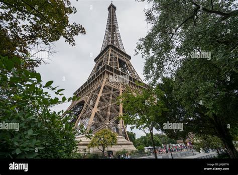 The Eiffel Tower Between The Trees Stock Photo Alamy