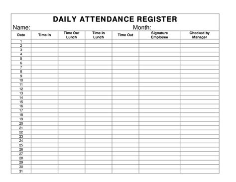 Daily Attendance Overtime Register Attendance Register Attendance