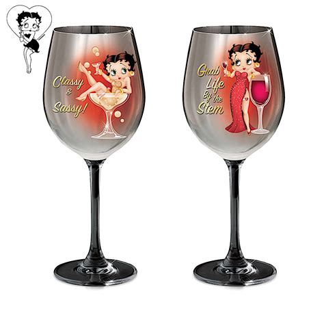 Betty Boop Classy And Sassy Wine Glass Collection Set Of Two Stem Wine Glasses