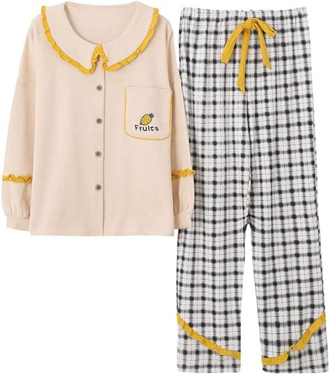 Pijama De Algodón De Manga Larga Para Mujer Primavera Y Otoño Conjunto De Pijama Casual Con