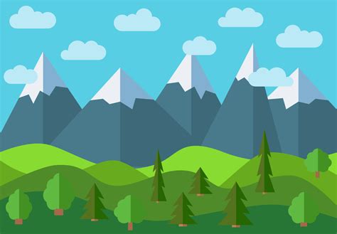 Vector Panoramic Mountain Cartoon Landscape Natural Landscape In The