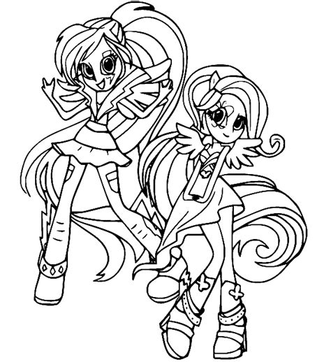 Equestria Girls Rainbow Dash And Fluttershy Colouring Pages Equestria