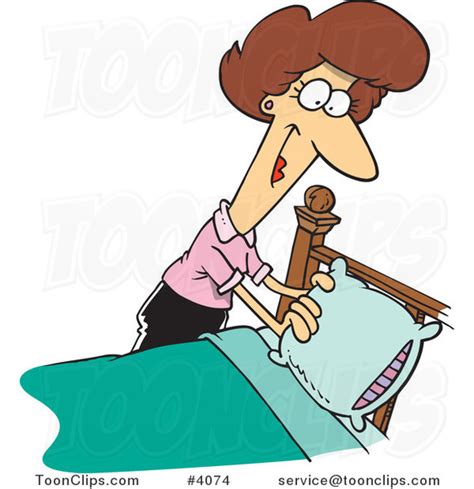 Cartoon Lady Making A Bed 4074 By Ron Leishman