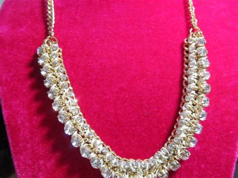 Gorgeous Rhinestone Necklace Gold Tone Metal Etsy