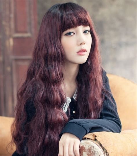 This deep, rich shade is so perfect for winter. Korean Hairstyle - Burgundy reddish brown colour, full ...