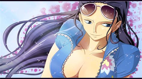 One Piece Nico Robin With Blue Jacket With Sunglass On Forehead Hd