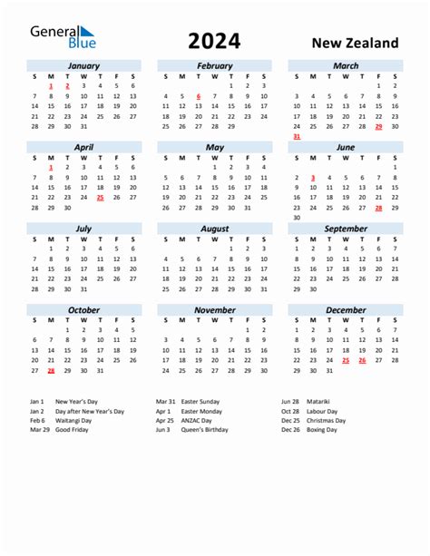 New Zealand Holiday Calendar 2024