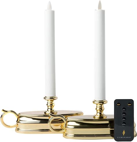Luminara Set Of 2 Colonial Window Candles Brass Remote Window