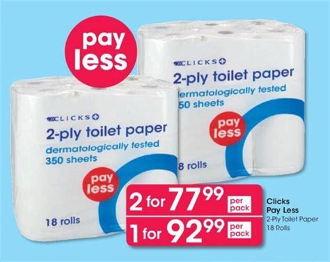 Clicks Pay Less 2 Ply Toilet Paper 18 Rolls Offer At Clicks