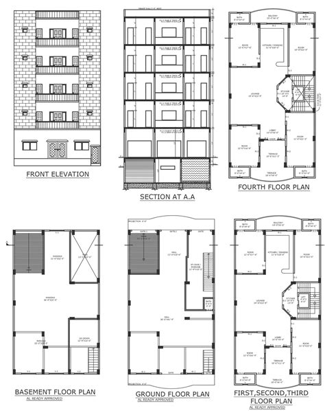 4bhk low rise apartment design where only one flat on each floor