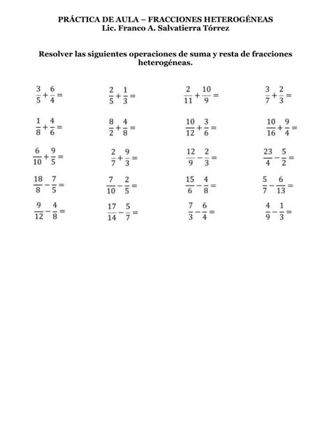 SUMA Y RESTA DE FRACCIONES HETEROGÉNEAS