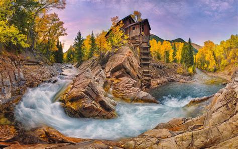 Crystal Mill And River Colorado Usa Autumn Landscape Hd Wallpaper