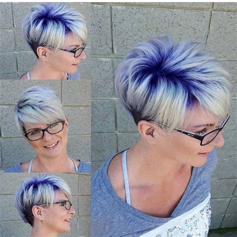 Short Messy Looking Pixie Hairstyle With Blue Highlights