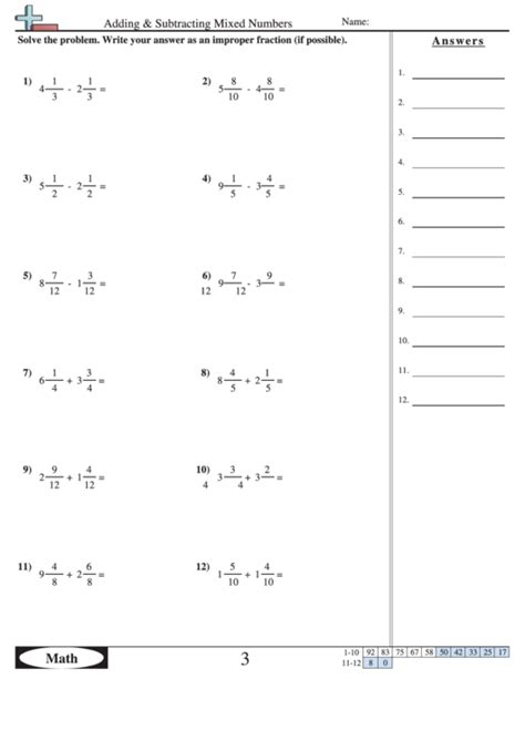 Add Subtrace Mixed Numbers Worksheet