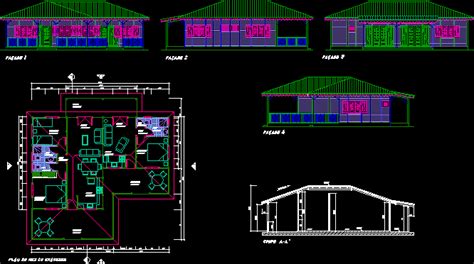 Single Storey Wooden Duplex Country House 2d Dwg Full Project For